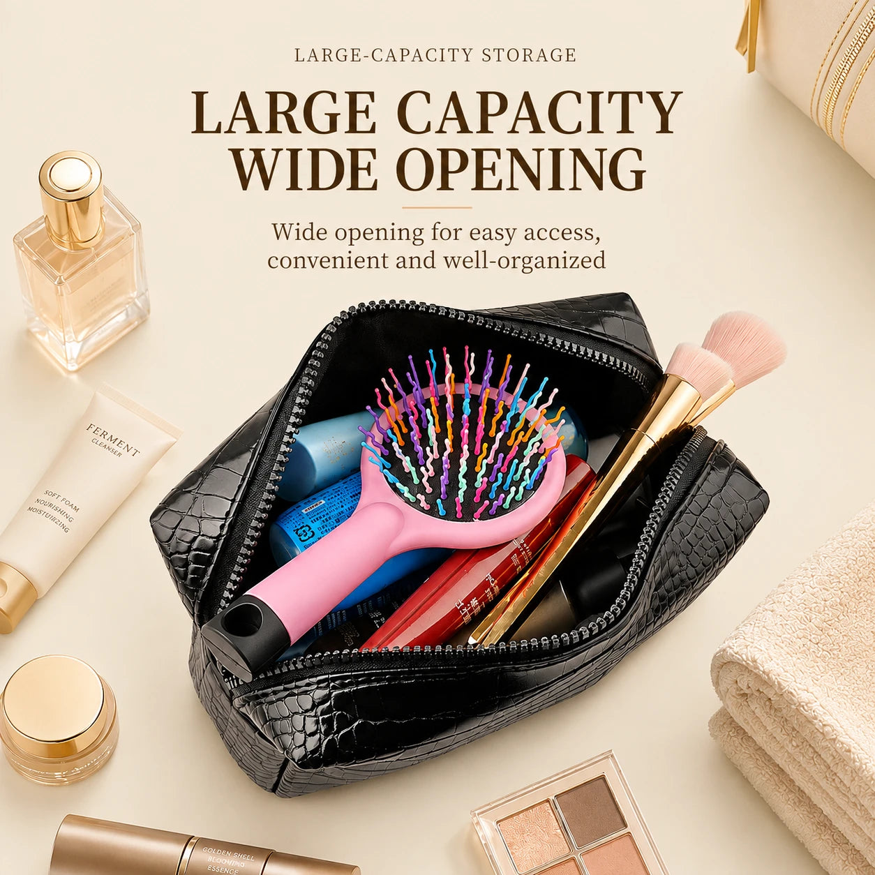Luxury Crocodile Pattern PU Makeup Bag