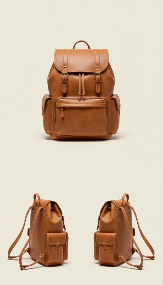Light Caramel Leather Backpack
