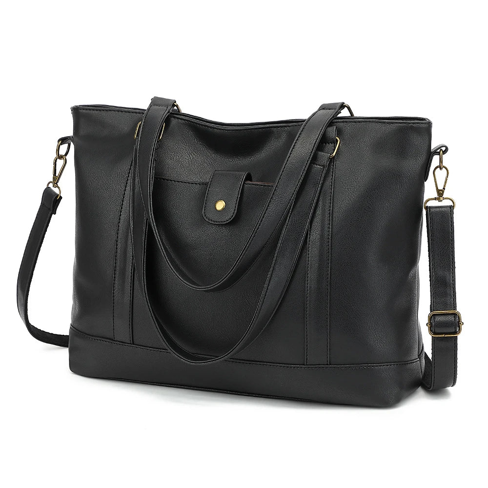 European and American retro women's PU leather laptop bag classic large bag