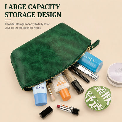 Retro Crazy Horse Leather Makeup Bag