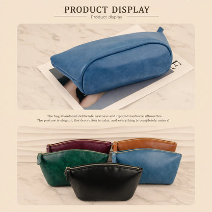 Retro Crazy Horse Leather Makeup Bag