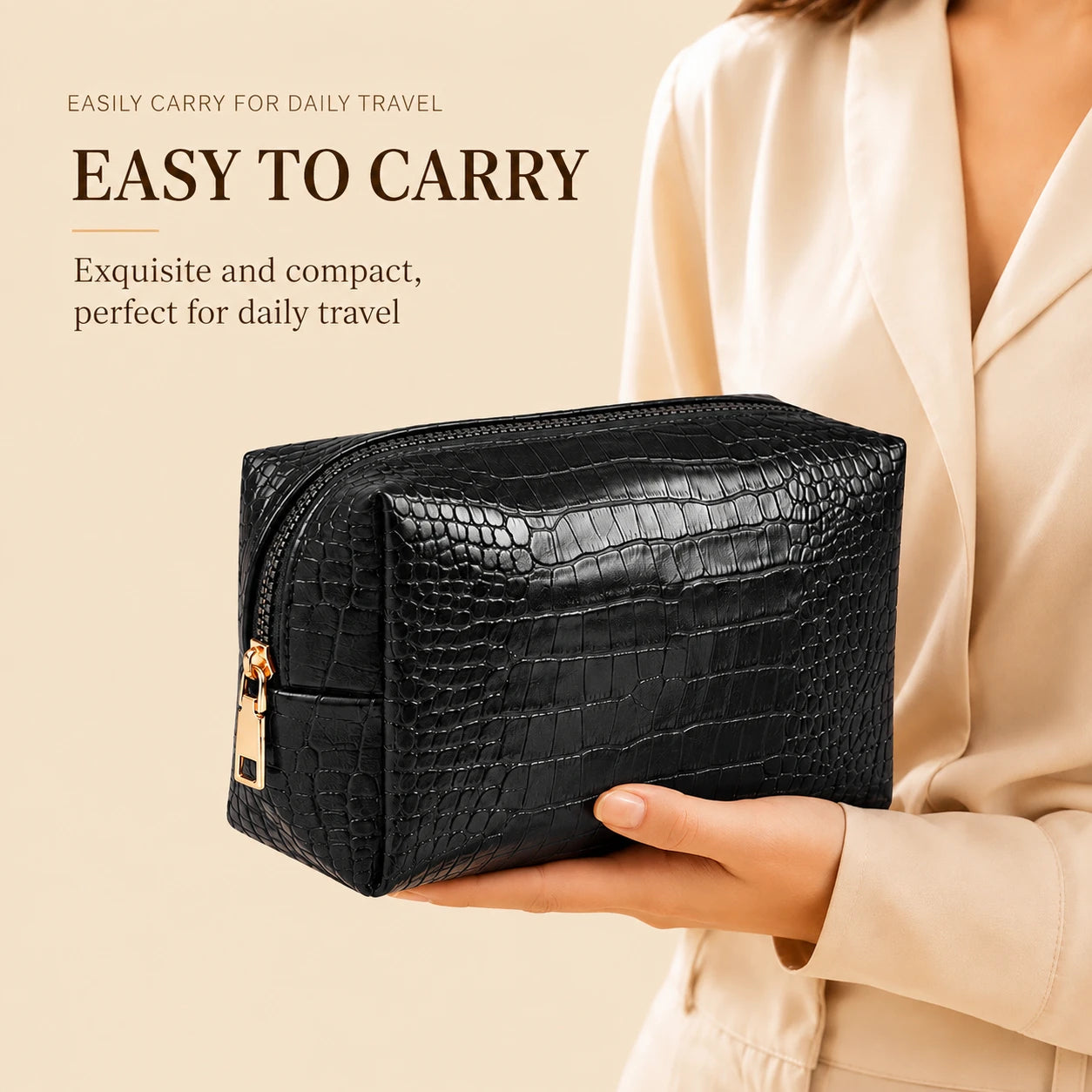 Luxury Crocodile Pattern PU Makeup Bag
